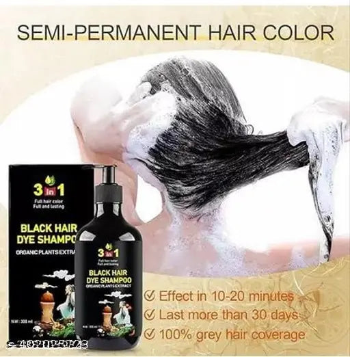 Black Hair Dye Shampoo 3 in 1, Hair Color Shampoo for Women & Men 300ml