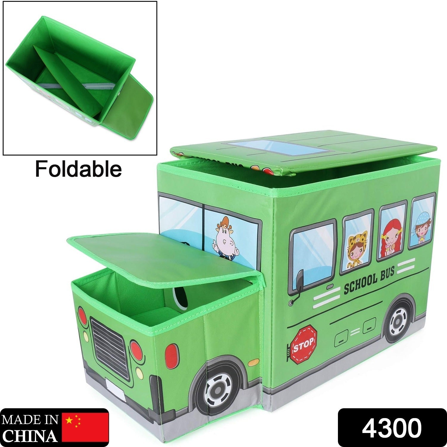 Foldable Bus Shape Toy Box Storage with Lid for Storage of Toys Basket Useful as Toy Organizer mountable Racks Surface Multipurpose Basket for Kids Wardrobe Cabinet Wood with Cloth Cover For Home Decor Books, Game, Baby Cloth (Mix Color & Design ) - Springkart 