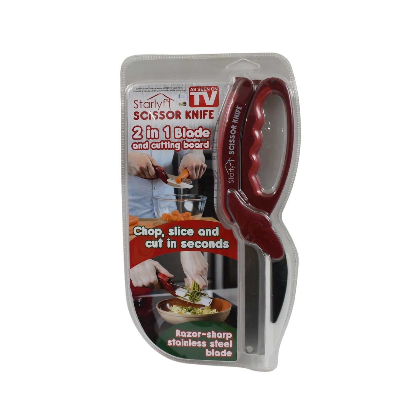 2 In 1 Kitchen Knife Scissor With Spring Locking Hinge And Chopping Board (1 Pc With Card Packing) - Springkart 