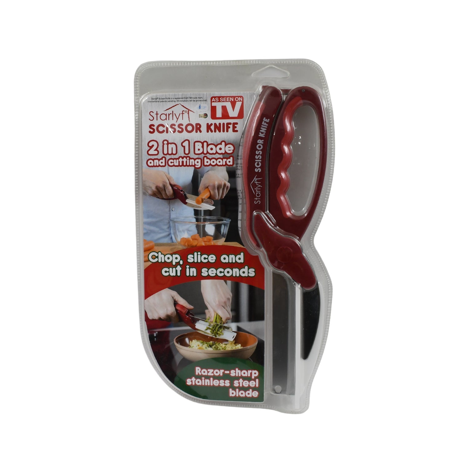 2 In 1 Kitchen Knife Scissor With Spring Locking Hinge And Chopping Board (1 Pc With Card Packing) - Springkart 