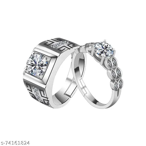 Diamond Stylish Wedding Engagement Valentine Gift Silver Plated Ring For Women And Men