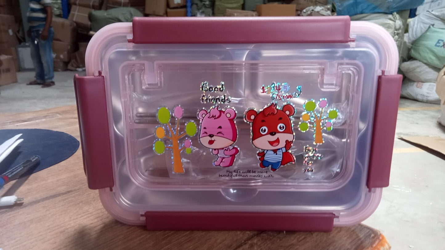 Food‑Safe Materials Kids Lunch Box With steel Spoon & chopsticks Compartment is Designed Made of 304 Stainless Steel Easy to Clean for School for Camping for Work for Home, Office - Springkart 