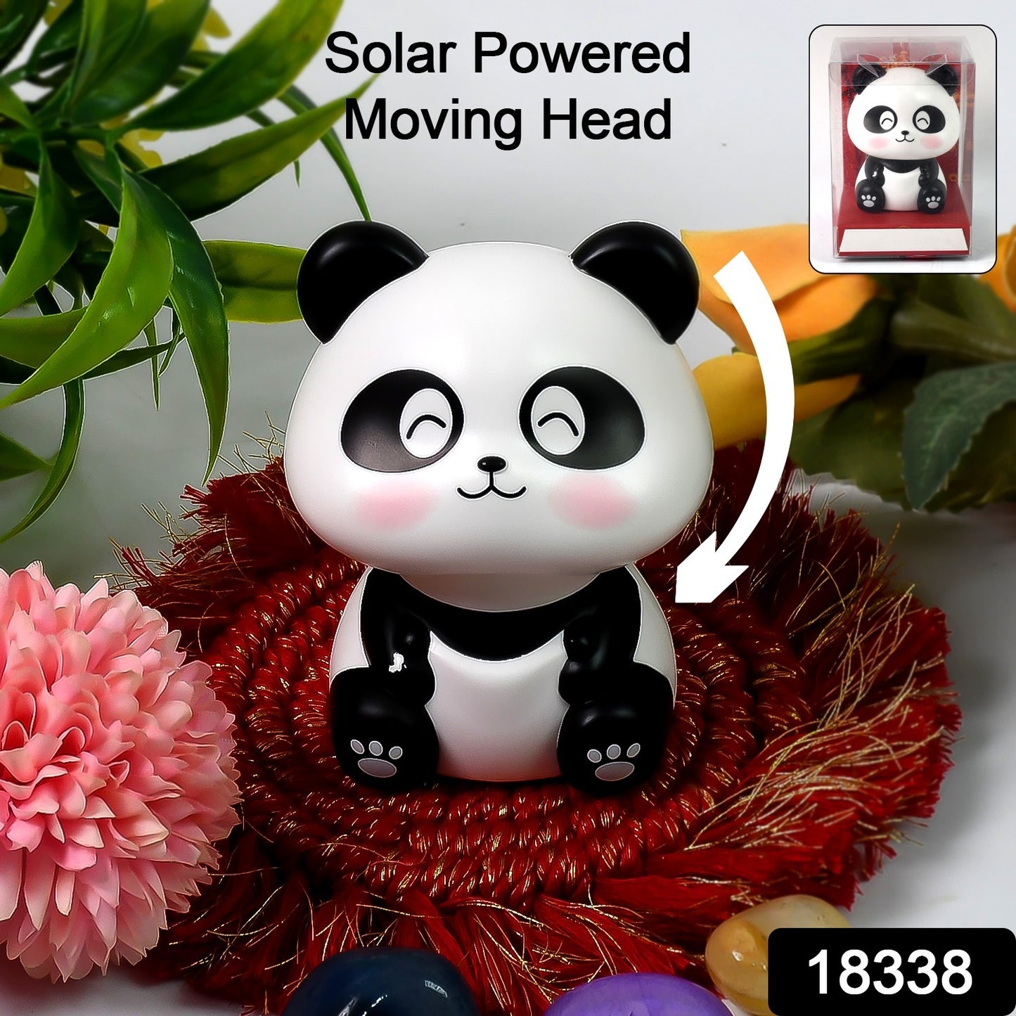 Car Decoration Solar Power Moving Head Panda Statue Creative (1 Pc) - Springkart 