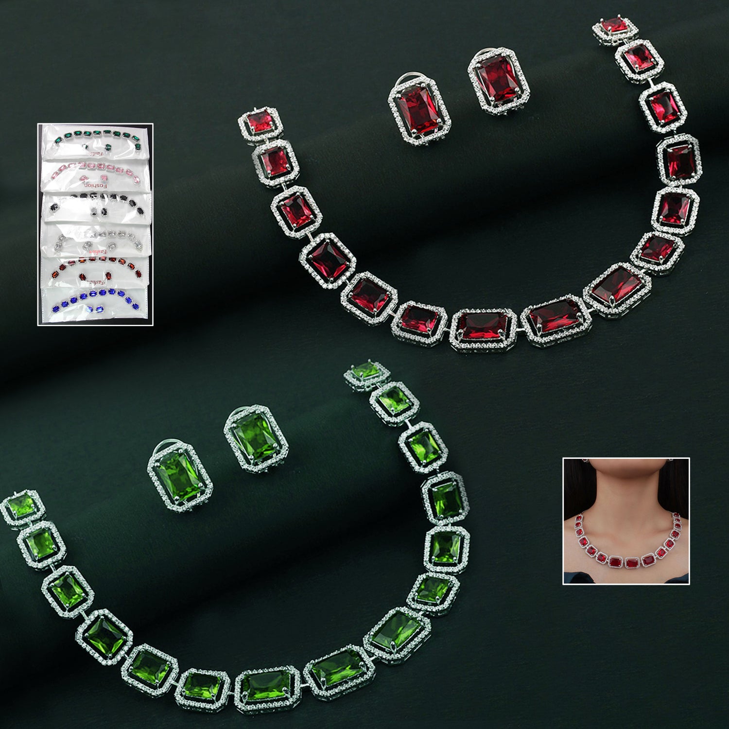 Diamond Necklace And Earrings Set (1 Set Mix Color) - Springkart 