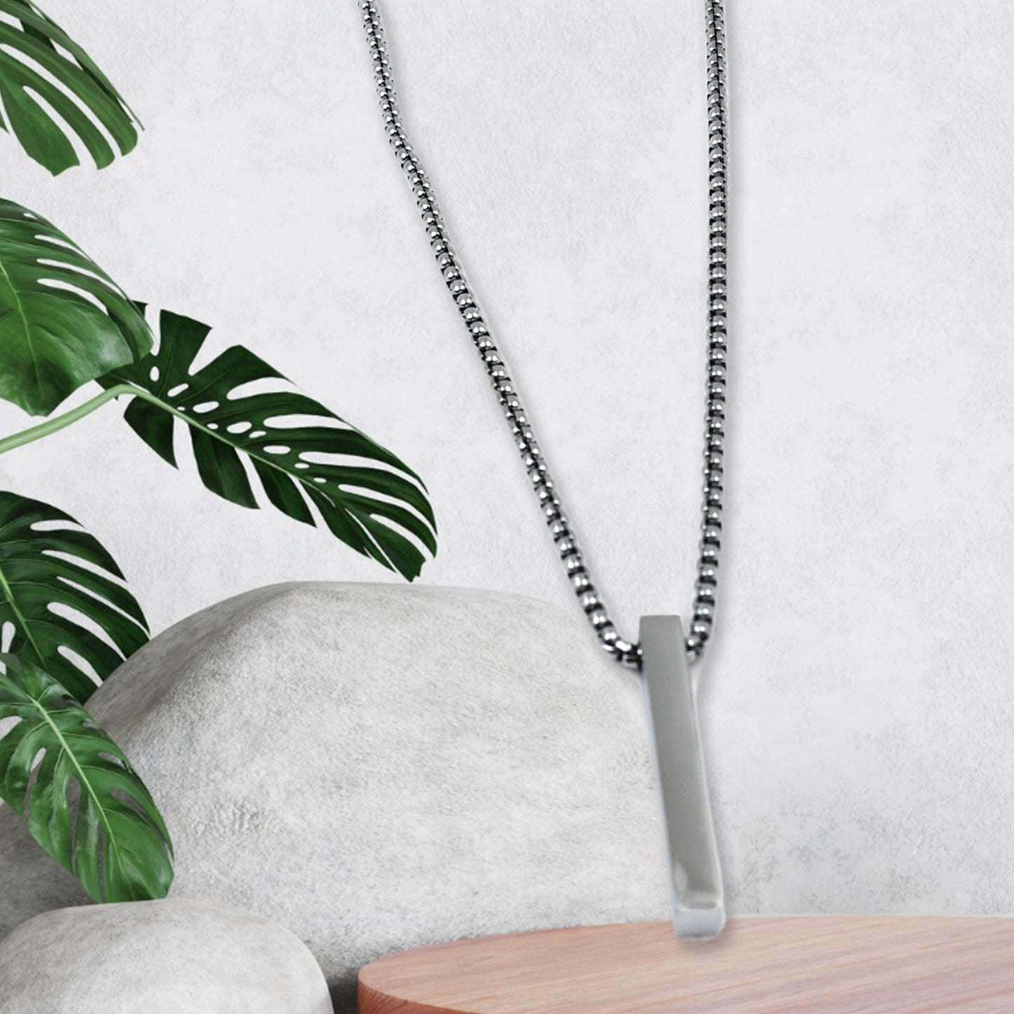 Stainless Steel Plain Stick Shape Locket With Chain (1 Pc) - Springkart 