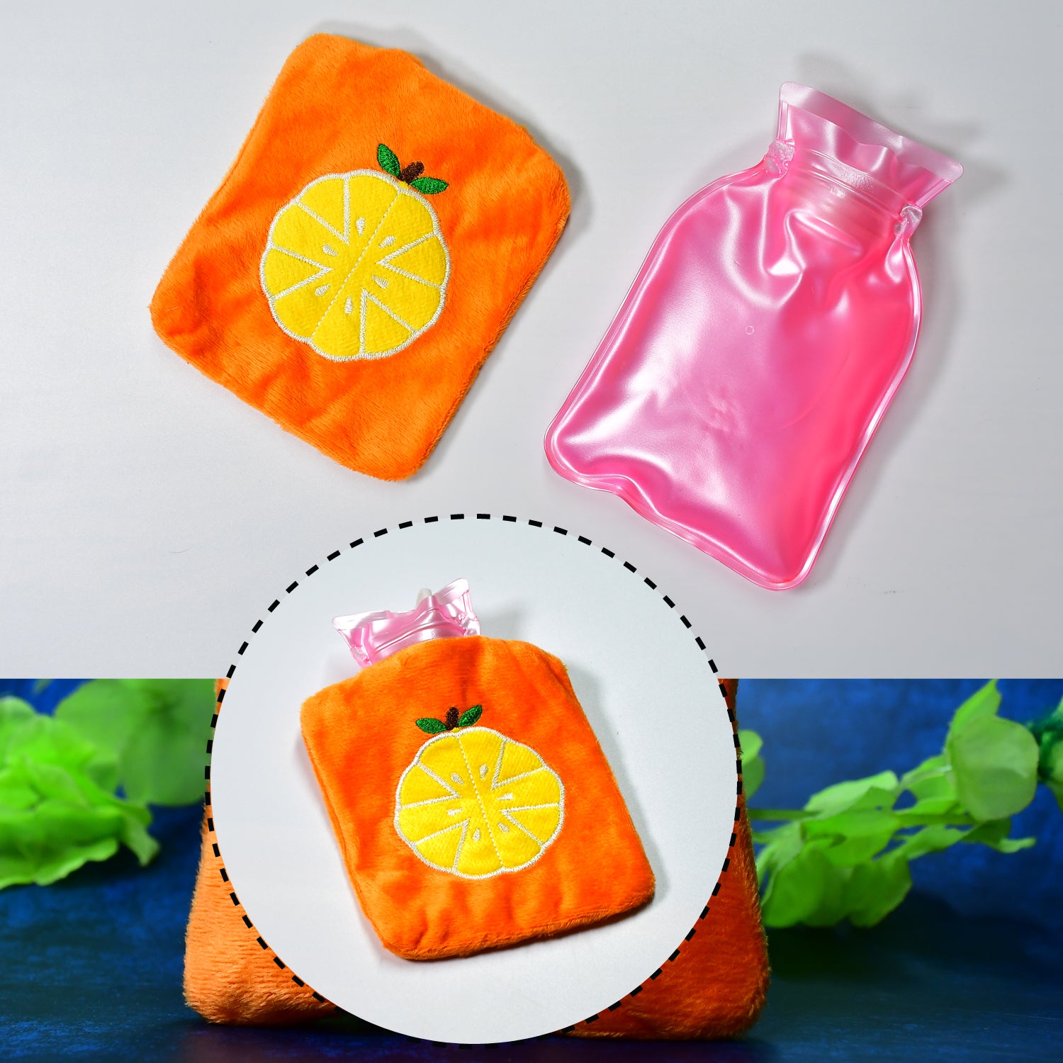 6510 Orange Small Hot Water Bag With Cover For Pain Relief Neck Shoulder Pain And Hand Feet Warmer Menstrual Cramps. - Springkart 