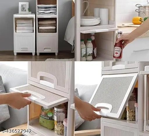 2 layer Plastic Storage Drawer For Clothes  Storage Foldable Drawer For Clothes Plastic Cloth Rack For Storage Clothes Storage Plastic Modular Drawer Storage  cabinet drawer ,Cream