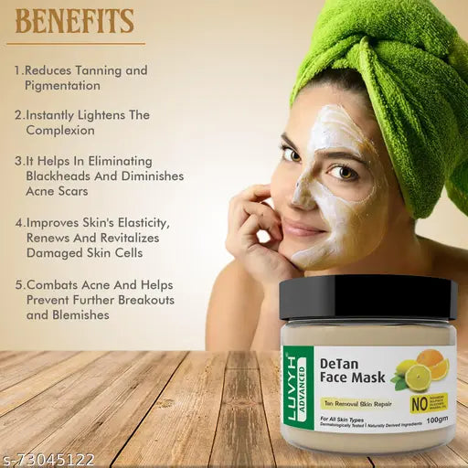 DeTan Face Mask (100g) Cream Mask Skin Brightening Ubtan Face Pack For Glowing Skin,Tan Removal, Whitening, Depigmentation, Oil Control, Acne & Fairness, Pollution removing wash-off face mask