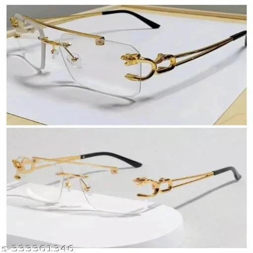 Mc Stan Rimless Men and Womens Sunglasses Retro Luxury Gold Metal Frameless Rectangle Leopard Arms - Springkart 