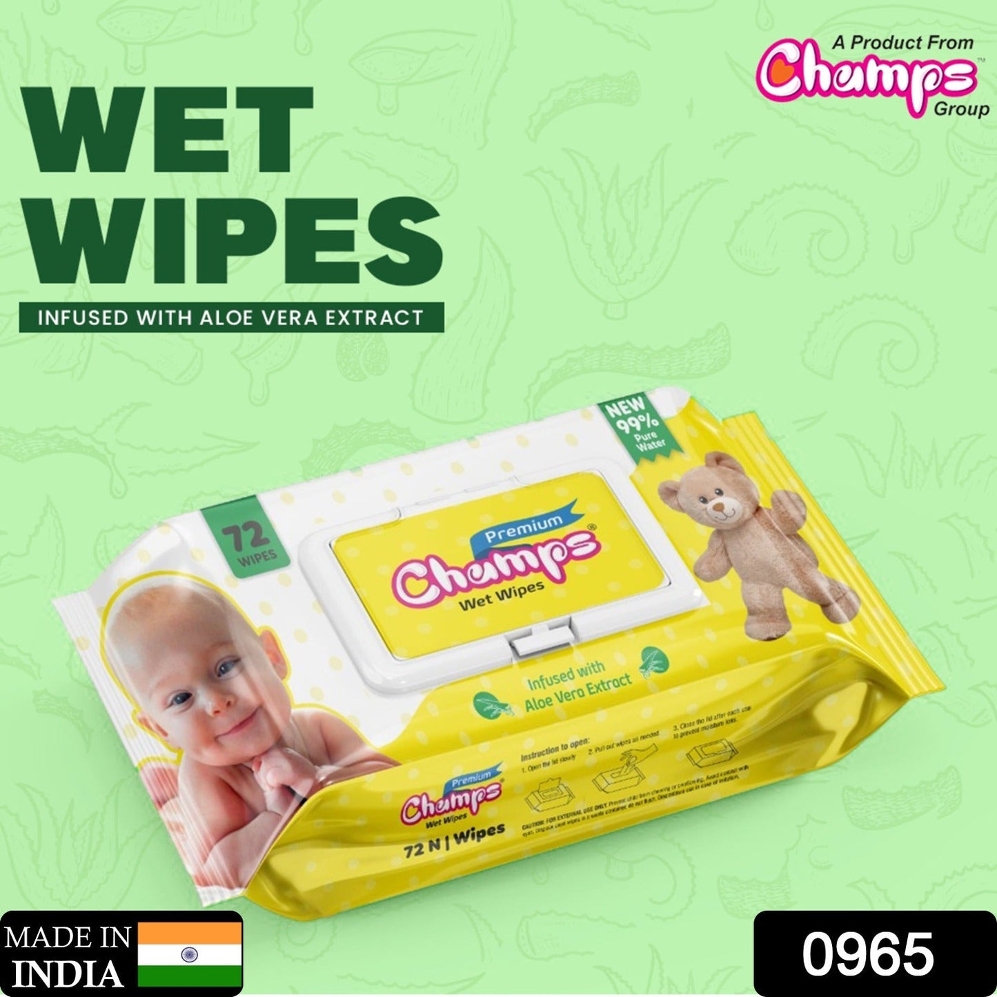 Champs Premium Wet Wipes Infused With Aloe Vera Extract Wet Wipes (72 N Wipes ) - Springkart 