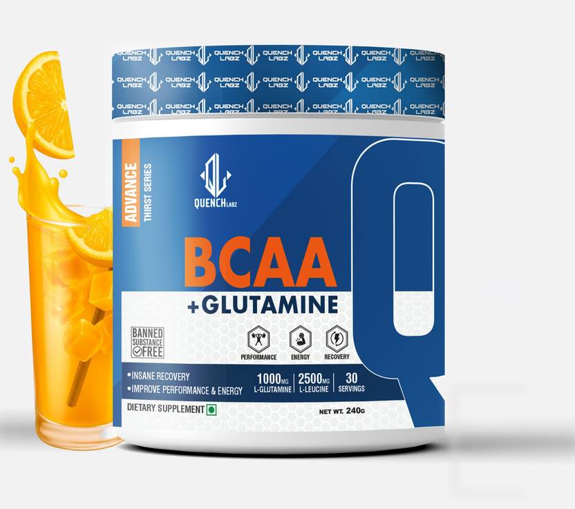 QUENCHLABZ BCAA + Glutamine - Muscle Recovery Supplement BCAA (240 g, Candy Orange)