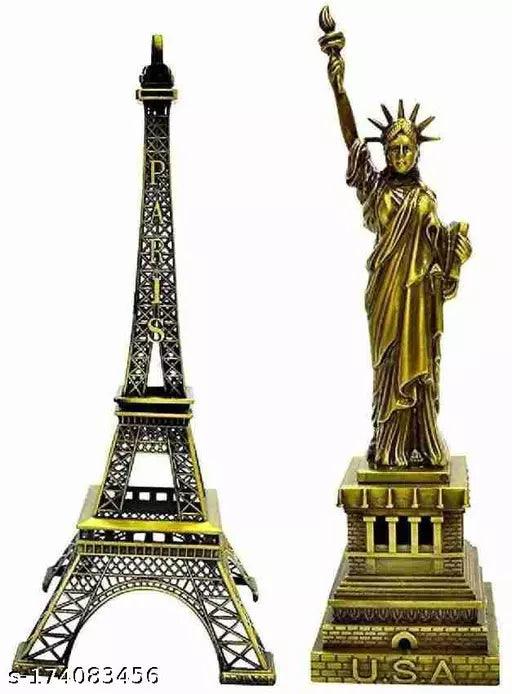 Metal Statue of Liberty Eiffel Tower showpiece for Home Decoration, Living Room, Office (Standard) Set of 2 - Springkart 