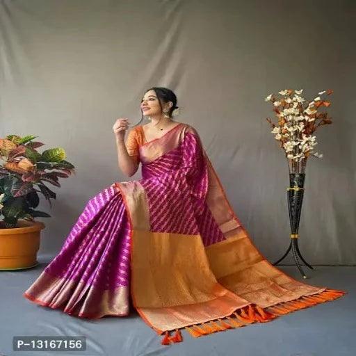 Womens Banarasi Silk Blend Saree With Blouse Piece