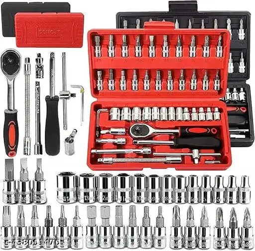 46 PCS Tool Kit  for Home Use Tools Kit Spanner Set Socket Set Wrench Set Tools Set Hand Tools Bike Tool Kit Set Socket Wrench Set Spanner Set All Size Tool Kit Gotis Panas Set -