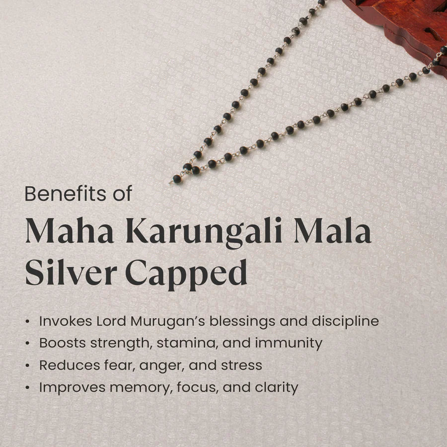 Silver Capped Karungali Malai – with Free Karungali Bracelet Gift with Govt. Certification