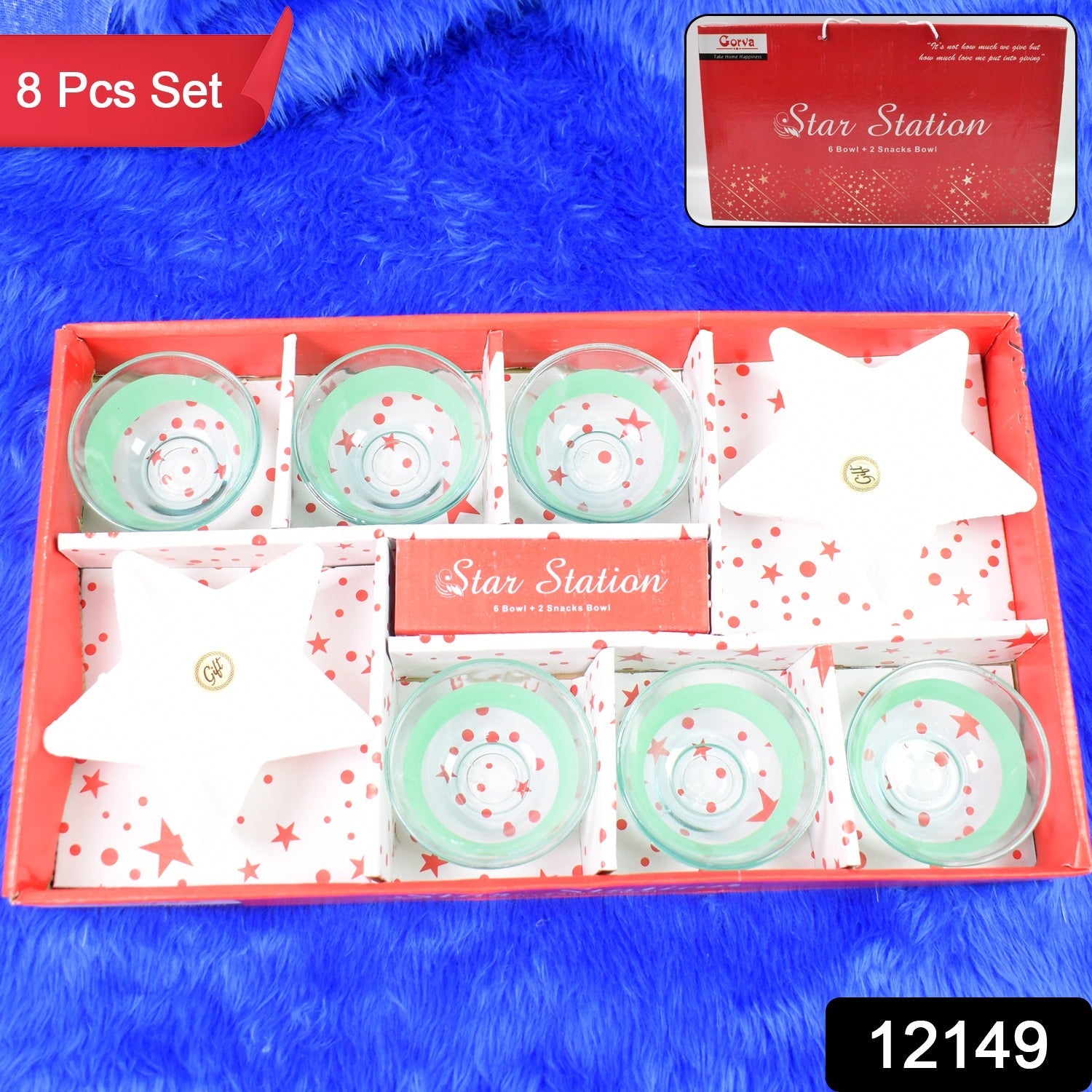 Star Station High Quality 6 Pc Glass Bowl & 2 Pc Plastic Star Shape Snack Bowl Set (8 Pcs Set) - Springkart 