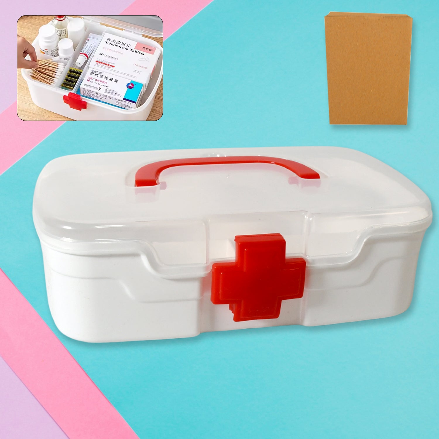 12734 Medical Box 1 Piece Indoor Outdoor Medical Utility Medicine Storage Box Detachable Tray Medical Box Multi Purpose Regular Medicine First Aid Box With Handle Transparent Lid - Springkart 