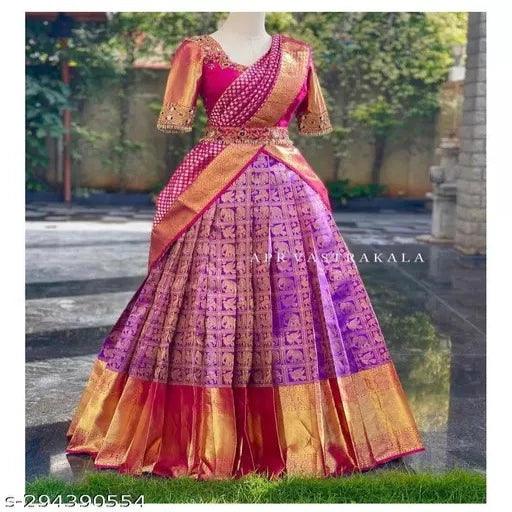 Kanjiveram Silk pure Zari lehanga with blouse along with Duppta - Springkart 