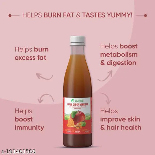 Dr. Vaidya's Apple Cider Vinegar for weight loss | 100% Natural & Pure No Added Sugar| Helps to Burn Fat, Weight management, Boost Immunity Skin & Hair Health With Garcinia Raw Turmeric & Honey 450ml