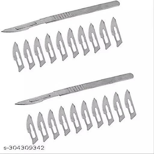 1 SET OF 20PCS. #23 NO. CARBON STEEL SCALPEL SURGICAL BLADES +# 4 NO. B.P. HANDLE 2 PC. - Springkart 