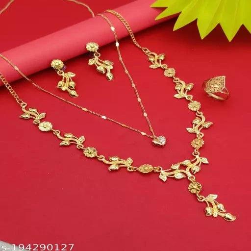 Fancy Gold Plated American Diamond Combo Necklace Chain - Springkart 