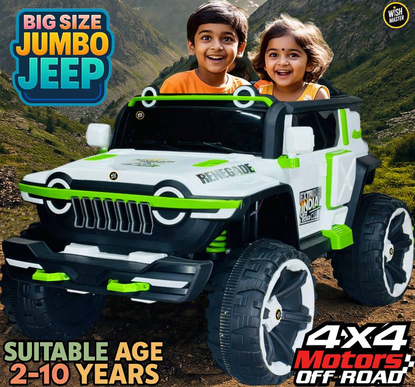 Wishmaster Big Jumbo Size 4x4 Off-Road Electric Car With Openable Doors Big Wheels Jeep Battery Operated Ride On  (White)