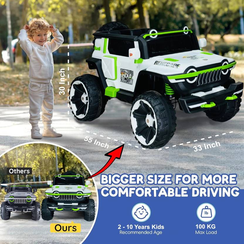 Wishmaster Big Jumbo Size 4x4 Off-Road Electric Car With Openable Doors Big Wheels Jeep Battery Operated Ride On  (White)