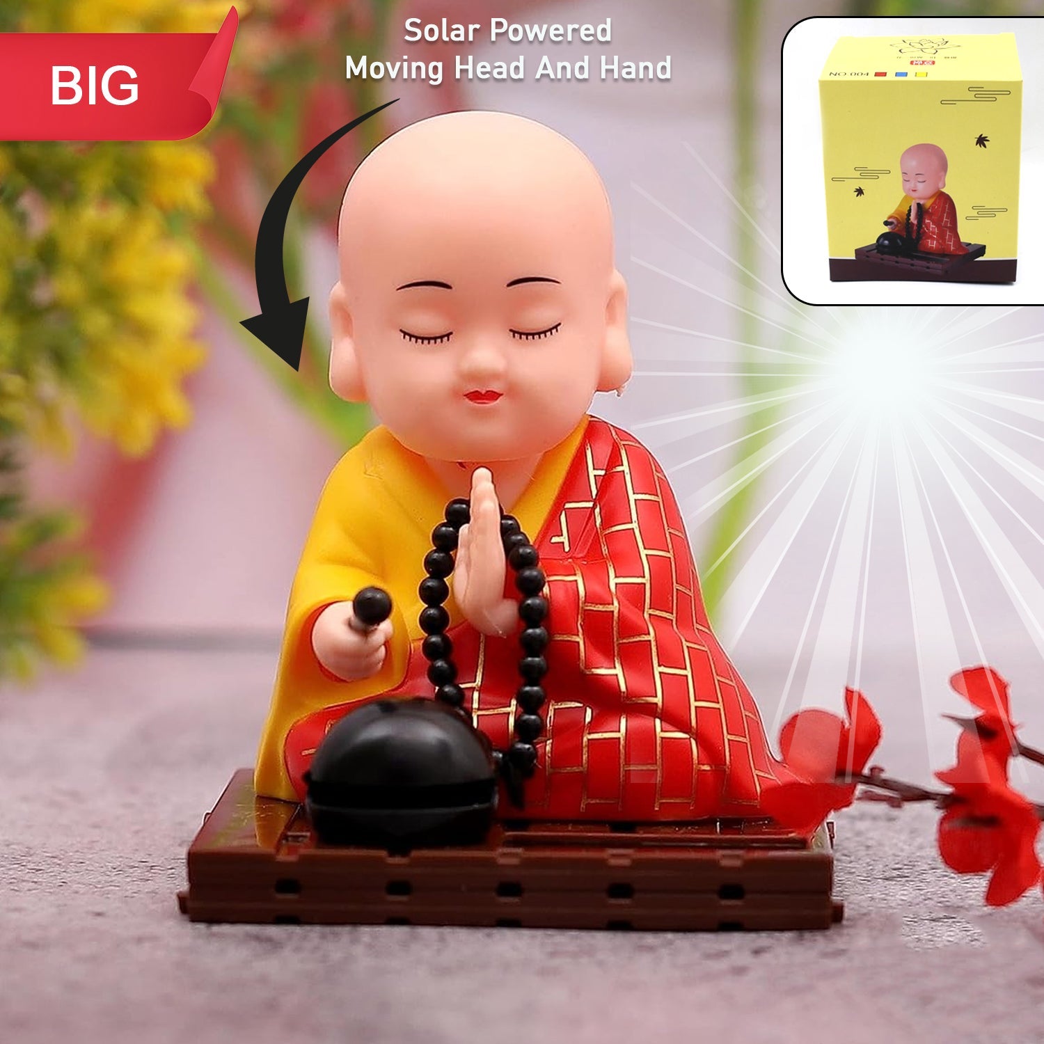 Solar Powered Sitting Buddha Statue, Moving Head and Hand (1 Pc / Big) - Springkart 