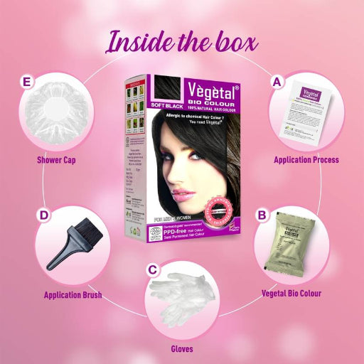 VEGETAL Bio Colour- Soft Black 50g. - Organic semi permanent hair color , Soft Black