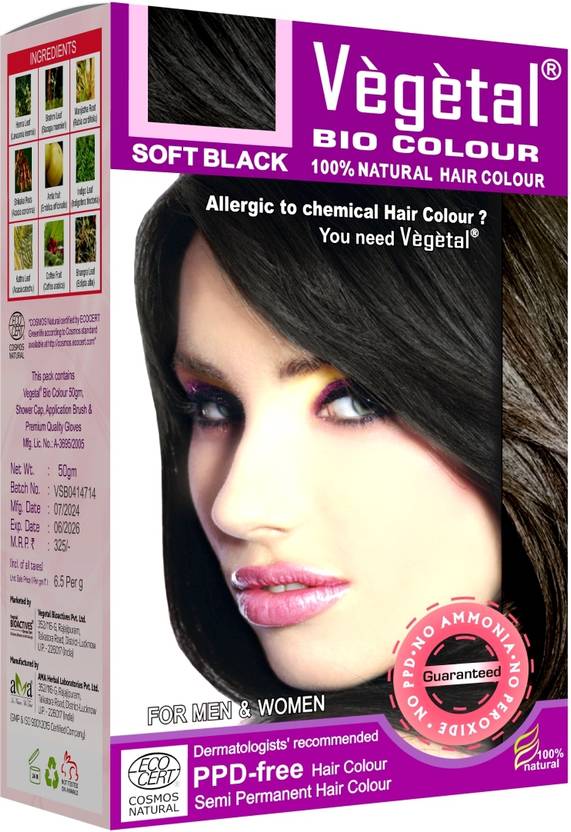 VEGETAL Bio Colour- Soft Black 50g. - Organic semi permanent hair color , Soft Black