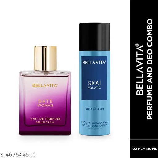 Bella Vita Luxury DATE Woman EDP Perfume 100 ML and SKAI Unisex Body Deodorant 150 ML Combo with Long Lasting Fragrance for Men and Women (Pack of 2 Items)