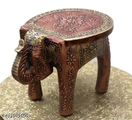 Handcrafted Handmade Decorative Wooden Painted Stool Elephant, 6 -inch, Multicolour