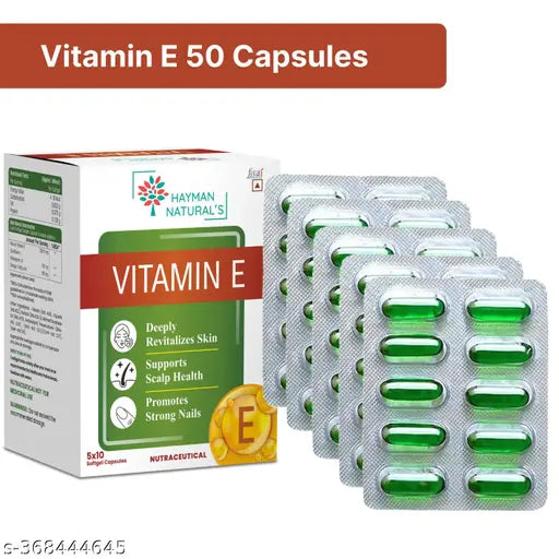 Vitamin E for Face and Hair, Antioxidant Support and Immunity Booster,Controls Wrinkling,Pack of 50 Capsules