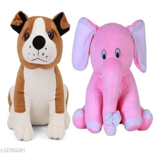 1 Pcs Bull Dog And 1 Pcs Pink Appu Elephant Attractive Soft Toys Best Gift For Valentine Day, Kids Birthday, Marriage Anniversary Gift ( Bull Dog - 30 Cm And Pink Appu Elephant - 25 Cm ) - Springkart 