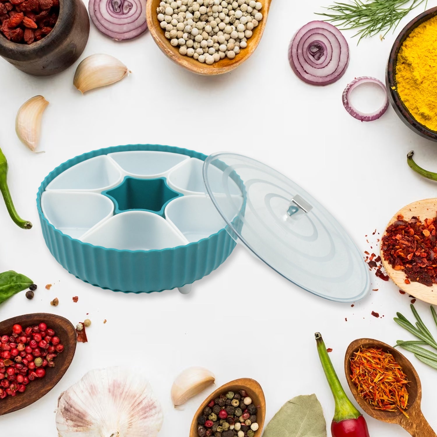 5811 360 Revolving Spice Box Dry Fruit Box Plastic 7 Compartment Box Suitable For Multipurpose Storage Use Like Dry Fruit Spices Pickle Tea Sugar Etc Kitchen Use - Springkart 