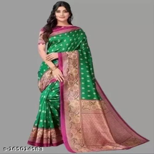 kanjeevaram art silk Green Lace Border Saree with blouse - Springkart 