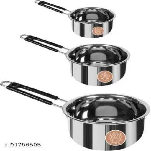 Supreme Stainless Steel Gas Stove and Induction Compatible Heat Proof Saucepan with Handle (1 L, 1.5 L, 2 L ) Set of 3 pcs Combo