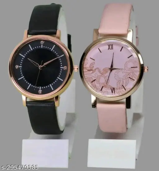 Best Quality Festive Season Flower Designer Round Dial Gorgeous Leather Belt women watches Combo Pack of 2 combo wathces for women stylish girl watches combo pack of 2 analog watches wrist watches combo watches for girls stylish watches Set