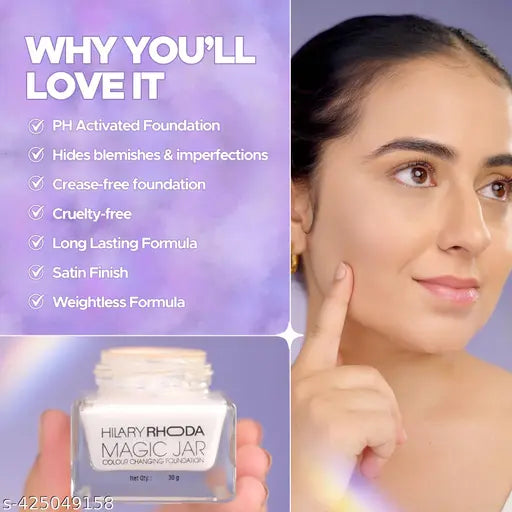 Hilary Rhoda Magic Jar Colour Changing Foundation | Buildable Coverage | Long Lasting & Weightless Formula | Crease-free Foundation | Cruelty-Free | Satin Finish | 30g
