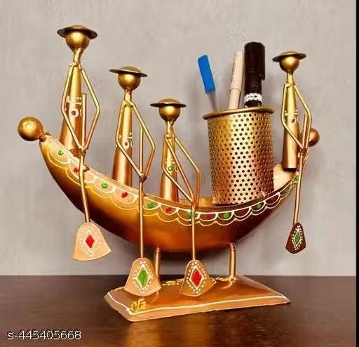 R K Crafts Metal Bot Pen Stand Decorative Showpiece