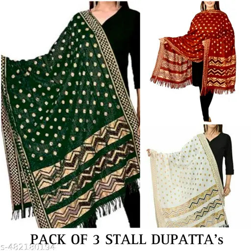 DUPATTA (WHITE+MAROON+GREEN) ETHEREAL, LUXURIOUS DUPATTA FOR MEN/WOMEN/KIDS AND KIDS Pack of 3pcs