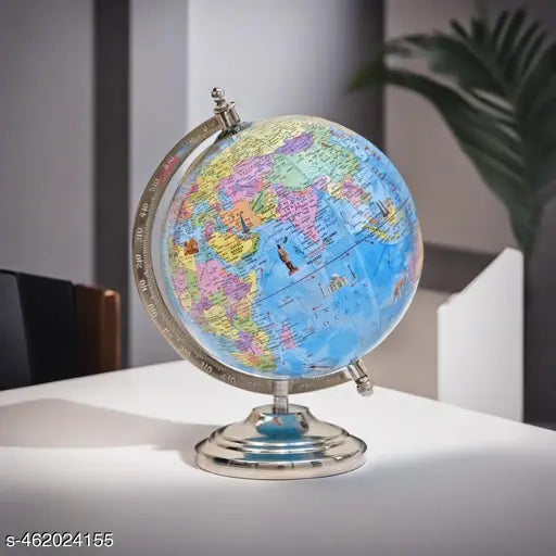 8 Inch Educational Chrome Finish World Globe with Magnifying Glass