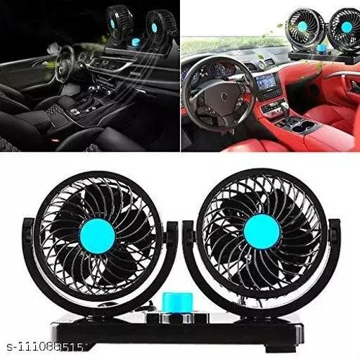 12V Electric Car Fan 360 Degree Rotatable 2 Speed Dual Head Auto Cooling Fan (2 Heads) - Springkart 