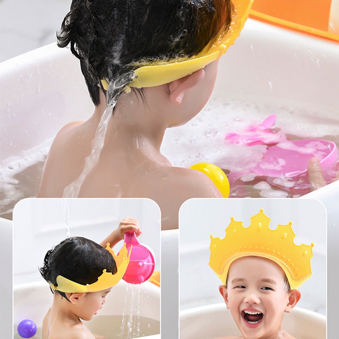 6440 Crown Baby Shower Cap Adjustable Crown Baby Child Protection Eye Protection Ear Protection Adjustable Swim Cap Waterproof And Adjustable For Kids And Babies - Springkart 