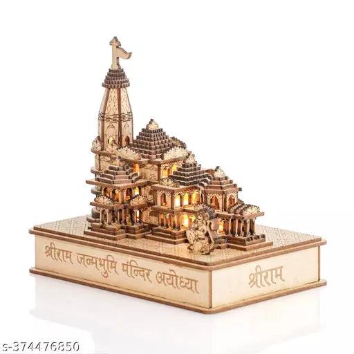 Ram Mandir Ayodhya Model with Light and Power Adapter 3D Replica Wooden - Springkart 