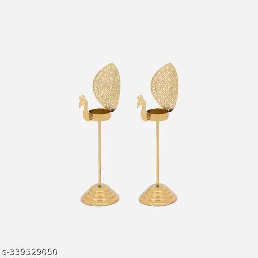 Golden Designer 2 Peacock Tea Light Candle Holders & Stands