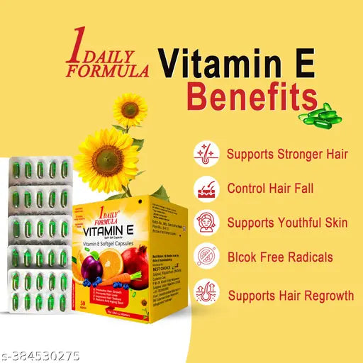 Vitamin E Face Pimple remove, Glowing Skin & hair care (10 Caps) - Springkart 