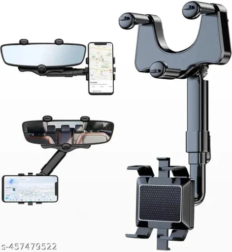 Rearview Mirror Phone Holder for Car,360°Rotatable and Retractable Universal Multifunctional Adjustable Rear View Mirror