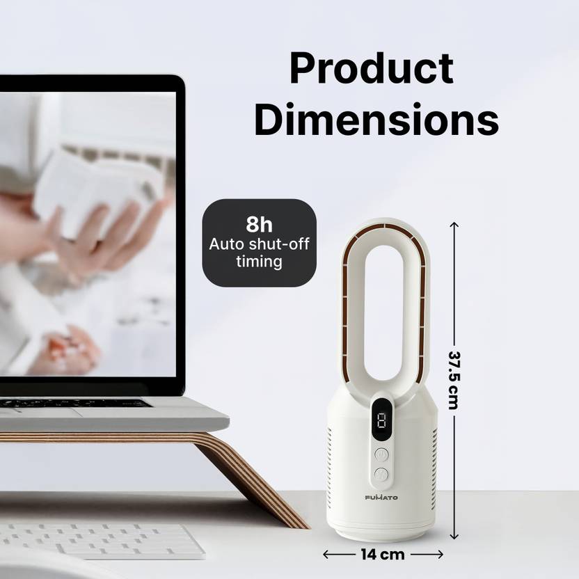 The Better Home FUMATO Bladeless Series Table Fan 2000mAh Battery USB Fan (White)