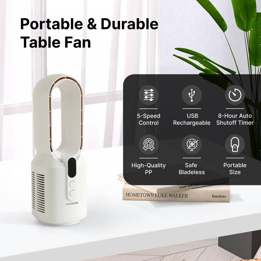 The Better Home FUMATO Bladeless Series Table Fan 2000mAh Battery USB Fan (White)